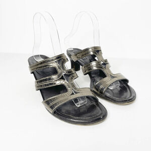 Paul Green Slip on Sandal brown metallic heeled leather Womens EUR 7 US 9.5